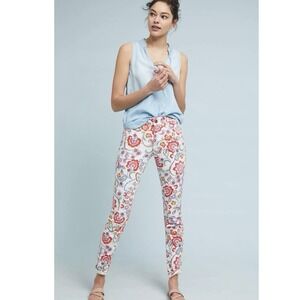 NEW Pilcro Anthropologie Mid Rise Skinny Ankle White Jeans Floral Womens 27 $118
